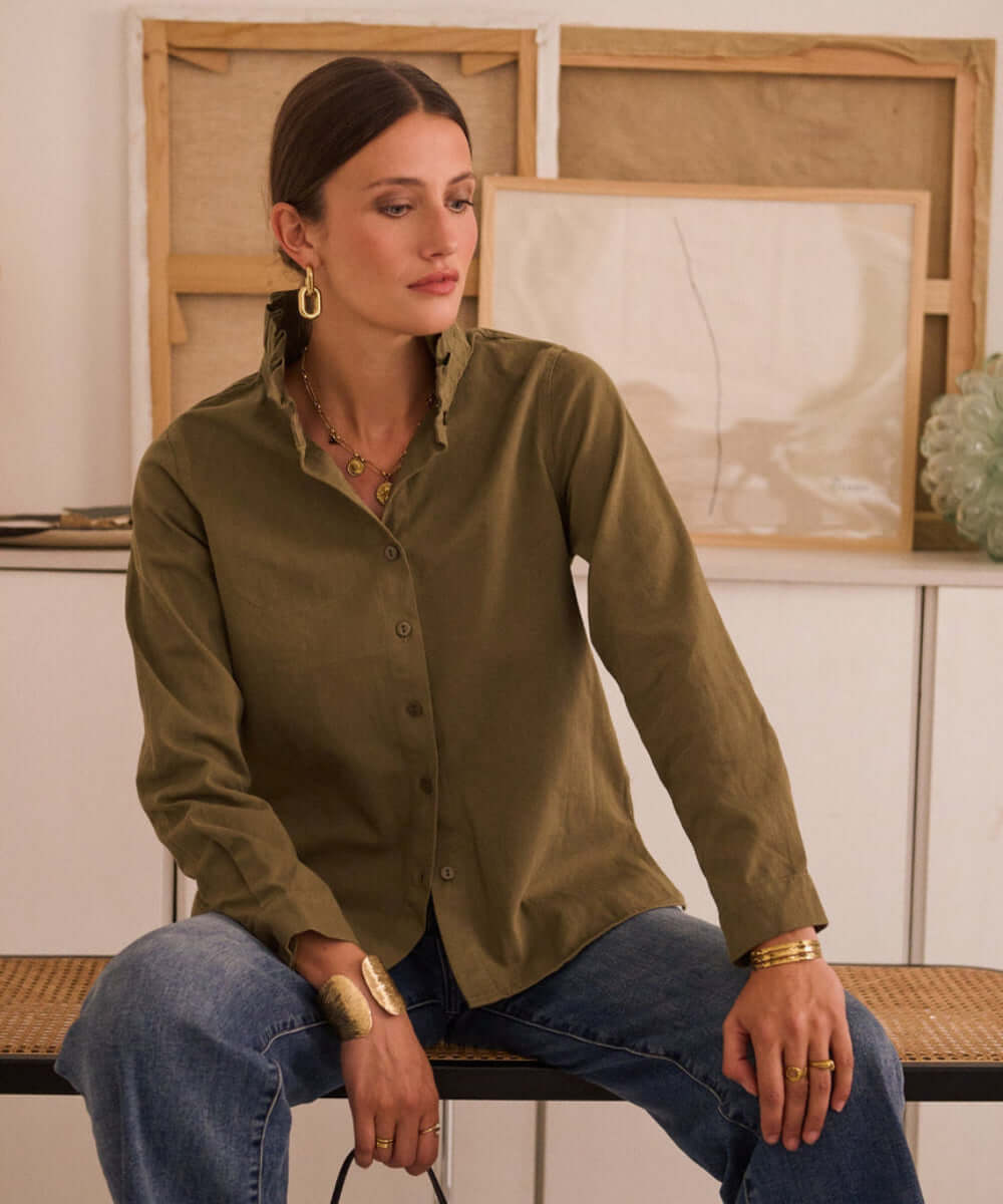 Coupe droite de la chemise Esmond kaki pour femme
