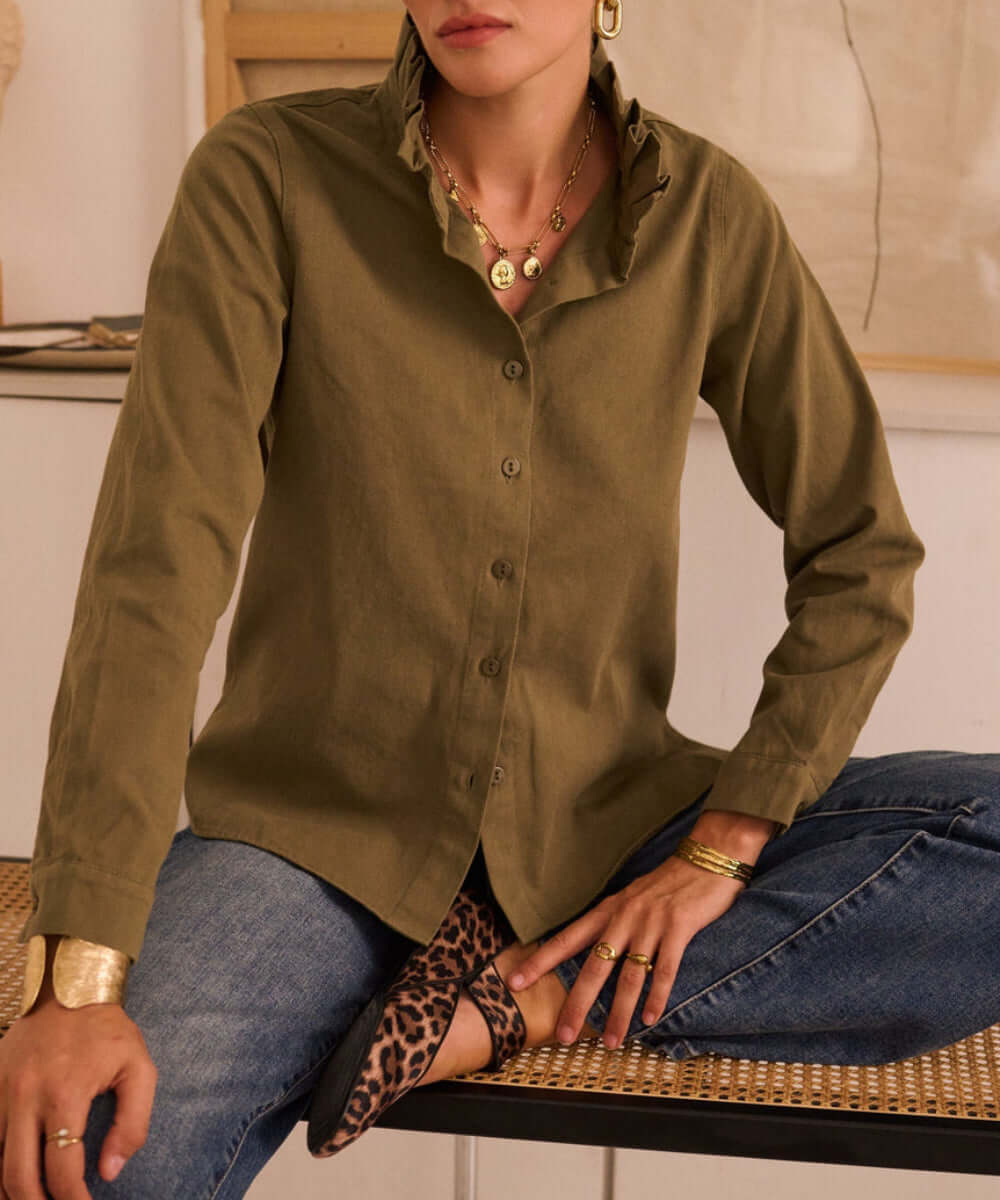 Chemise kaki Esmond à manches longues et coupe ample