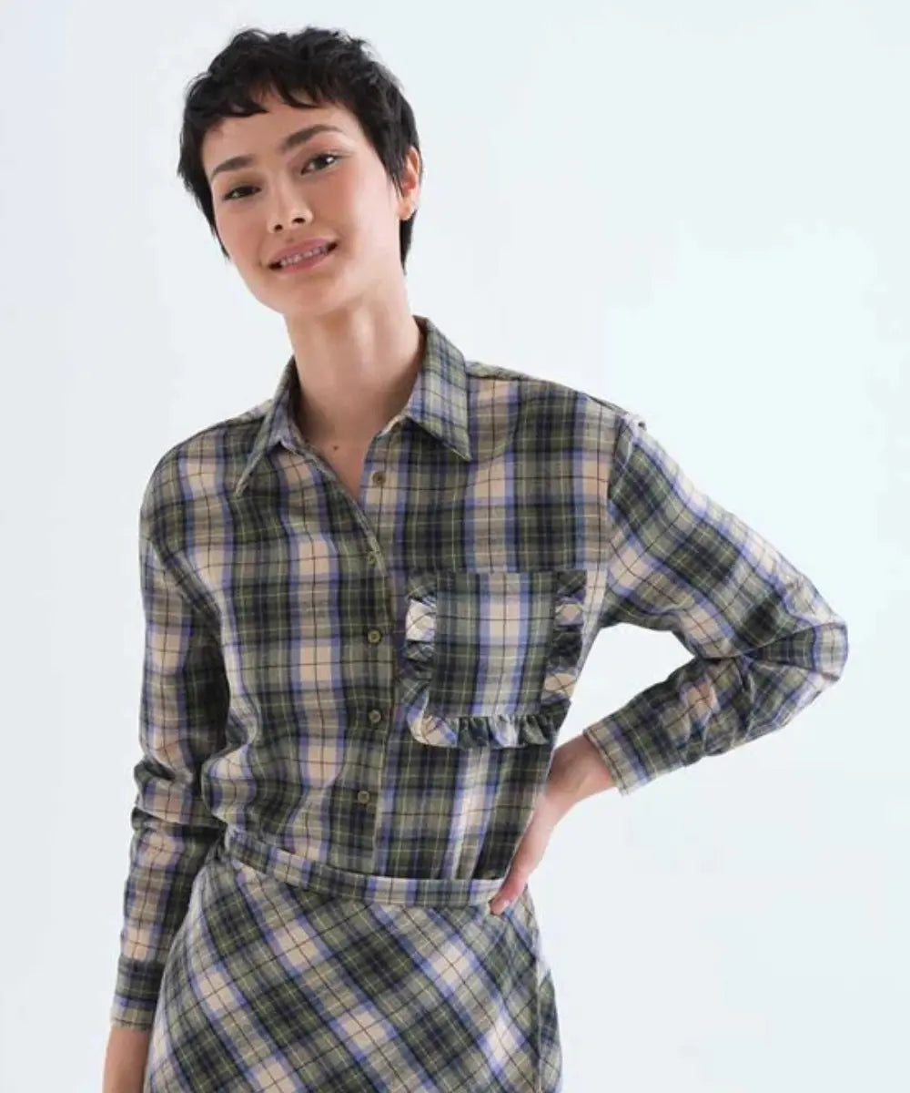 Chemise en coton femme a carreaux verts et blancs Compañía Fantástica