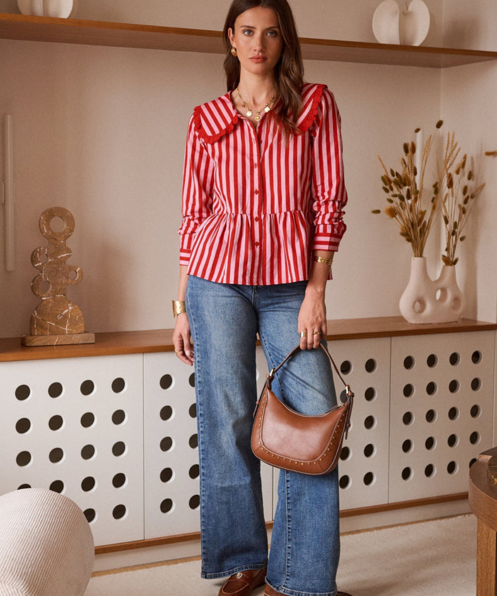 Chemise Isolde rouge rayée In April 1986