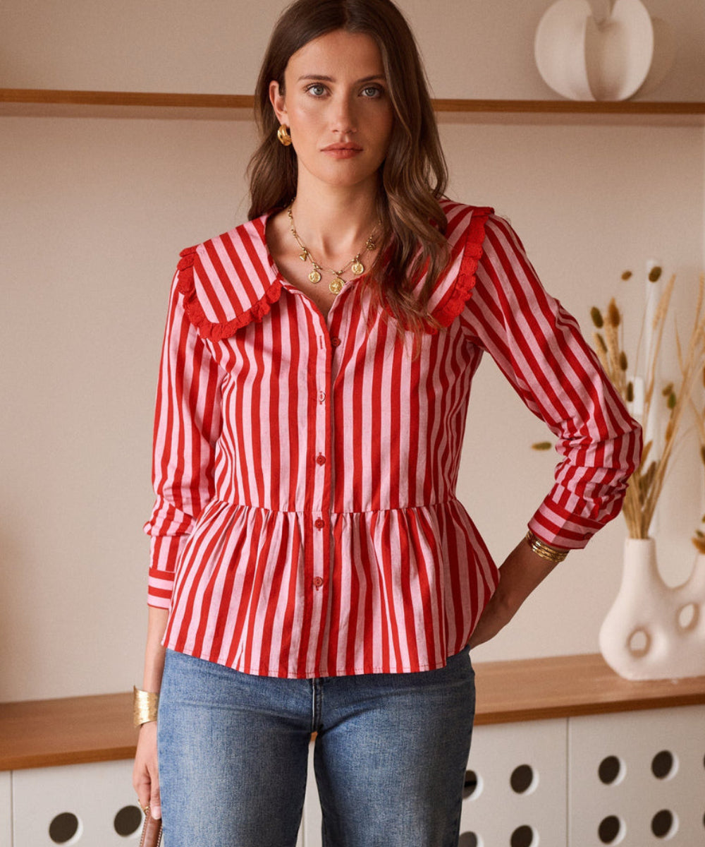 Chemise Isolde rouge rayée In April 1986