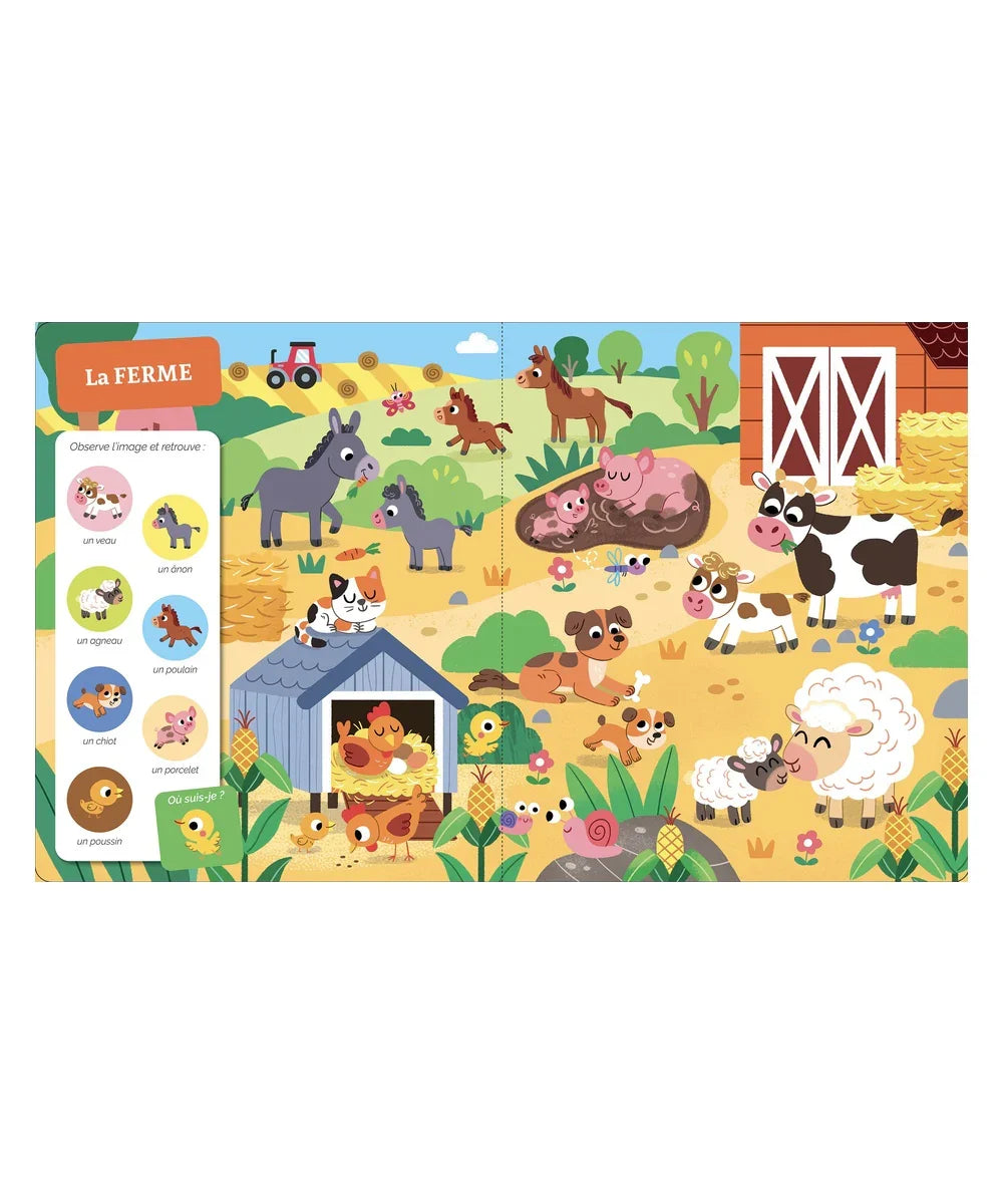 Livre imagier cherche et trouve des tout petits sur le thème des bébés animaux. Des éditions Auzou