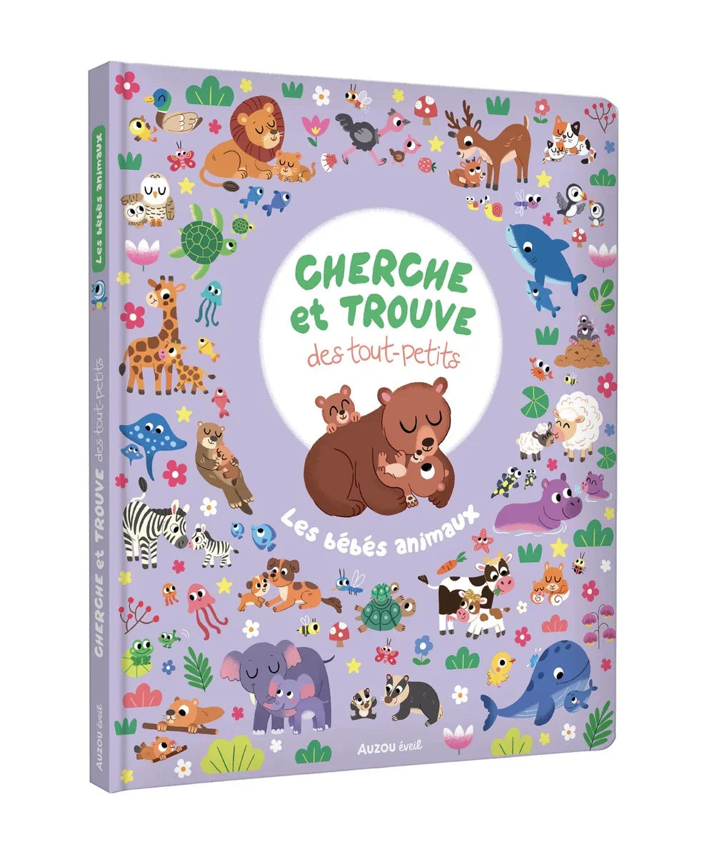 Livre imagier cherche et trouve des tout petits sur le thème des bébés animaux. Des éditions Auzou