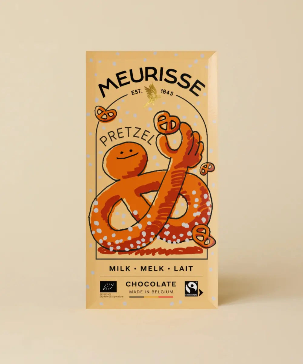Tablette de chocolat au lait et aux bretzels de la maison belge Meurisse