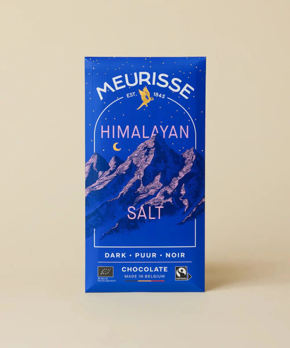 Tablette de chocolat noir au sel de l'Himalaya de la marque belge Meurisse