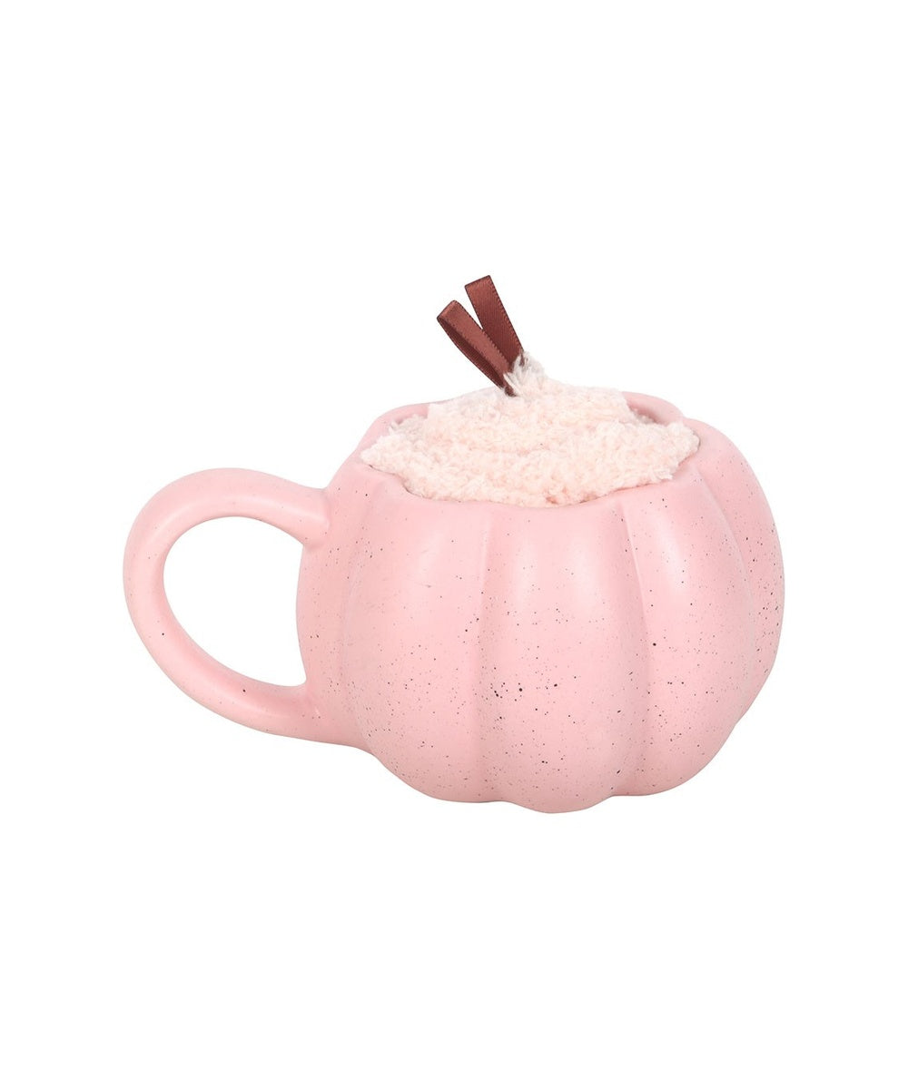 Coffret Mug Citrouille rose et chaussettes de la sélection Merci Léonie en détail ou en situation