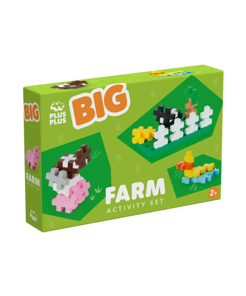 Set de construction plus-plus big la ferme avec 40 pieces base verte et animaux en briques.
