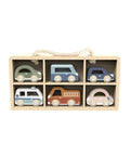 Coffret cadeau de 6 petites voitures en bois fsc colorees Speedy Monkey