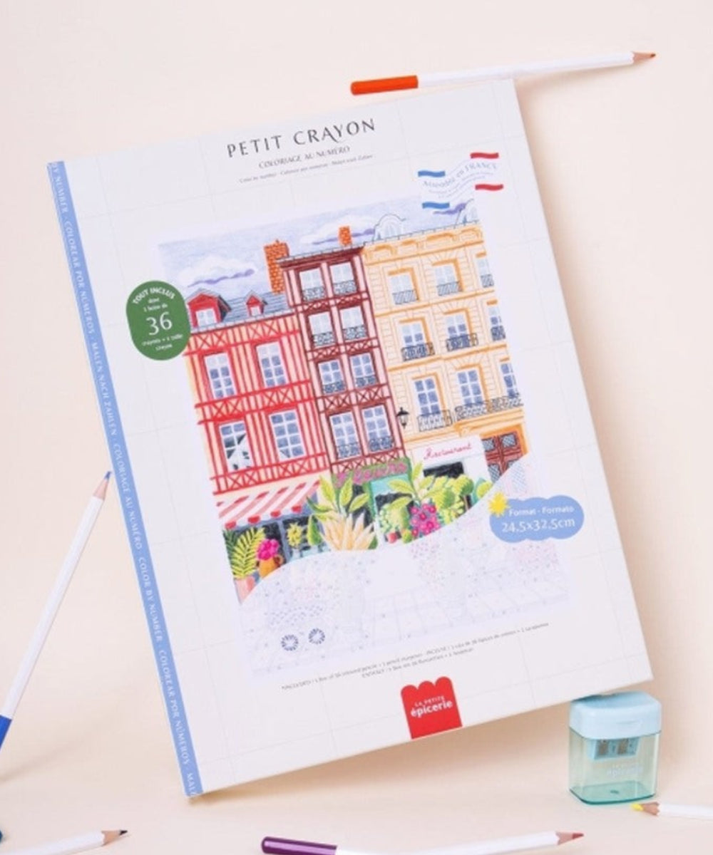 Coloriage au numéro Place aux Fleurs de La Petite Epicerie sur fond blanc