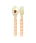 Set de couverts fourchette et cuillere en melamine rose imprimé abc rice dk pour enfant.