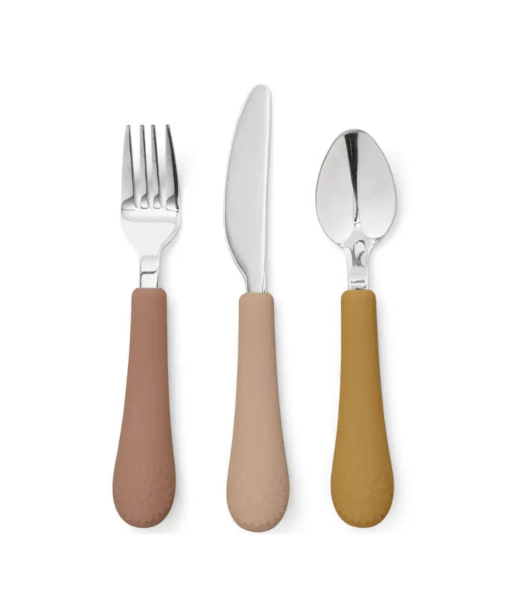 Set de couverts pour enfants Fleurs Tuscany de Cam Cam Copenhagen sur un fond blanc