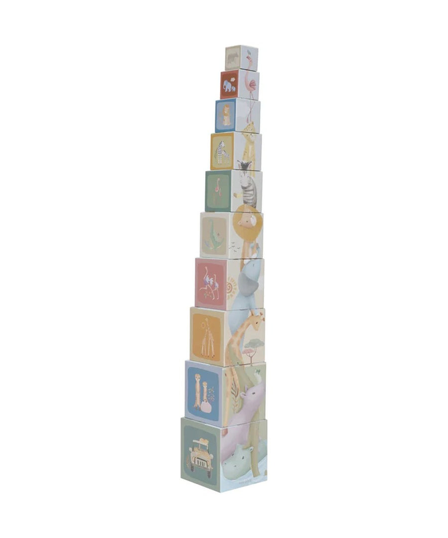 Tour de dix cubes en carton Safari Friends Little Dutch sur fond blanc