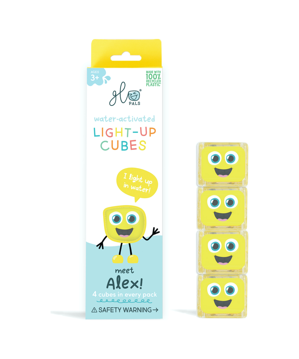 Coffret de quatre cubes lumineux de bain Alex jaunes Glo Pals
