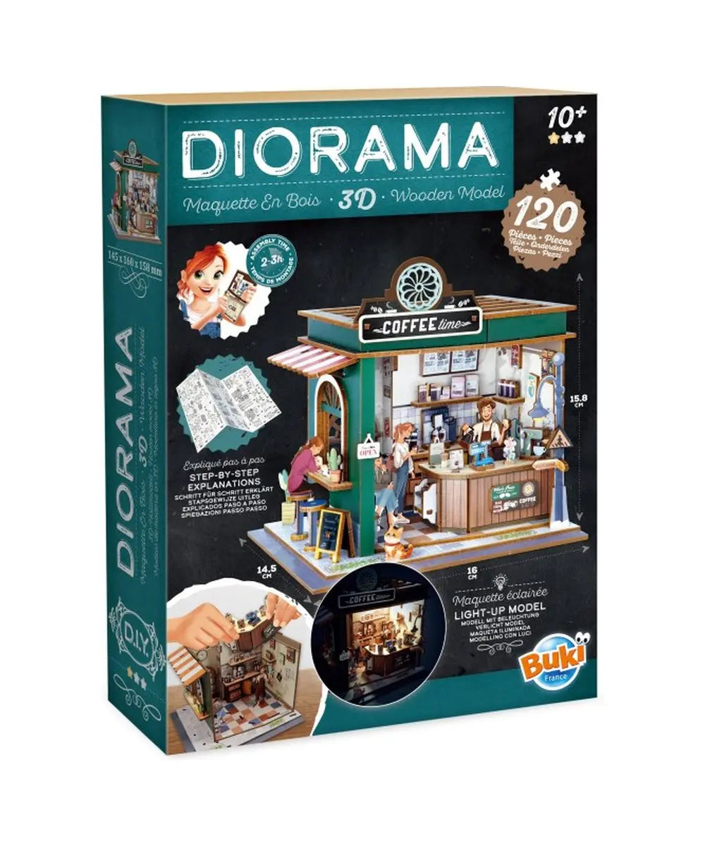 Diorama café Buki vu de face sur fond clair