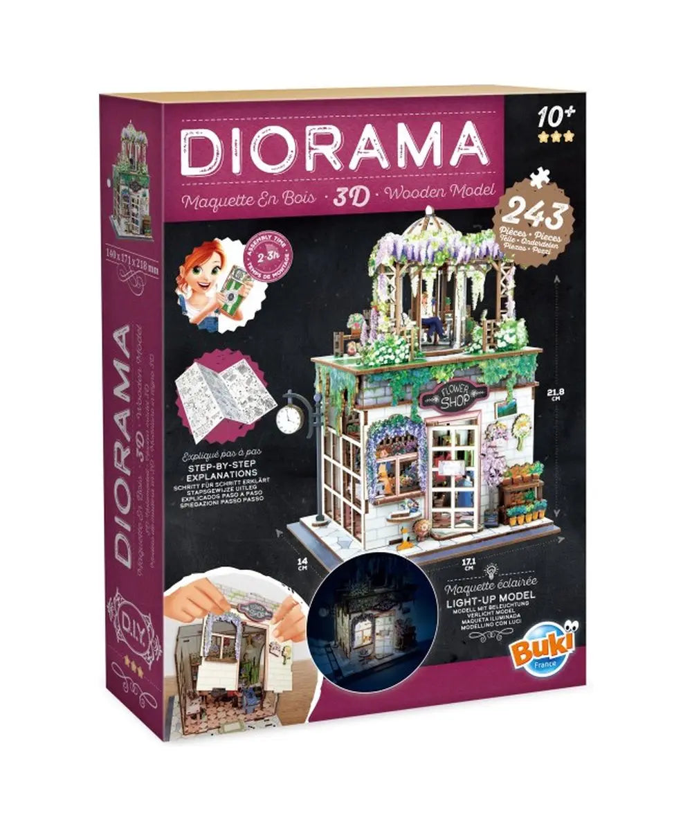 Diorama fleuriste Buki vu de face sur fond clair