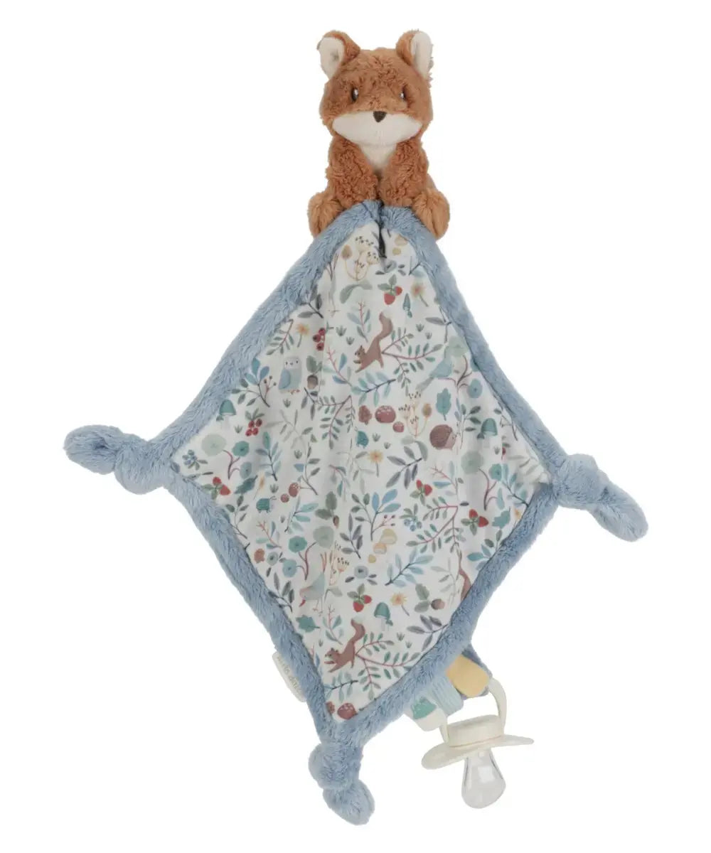 Zoom sur les détails du doudou plat attache-tétine Forest Friends de la marque Little Dutch