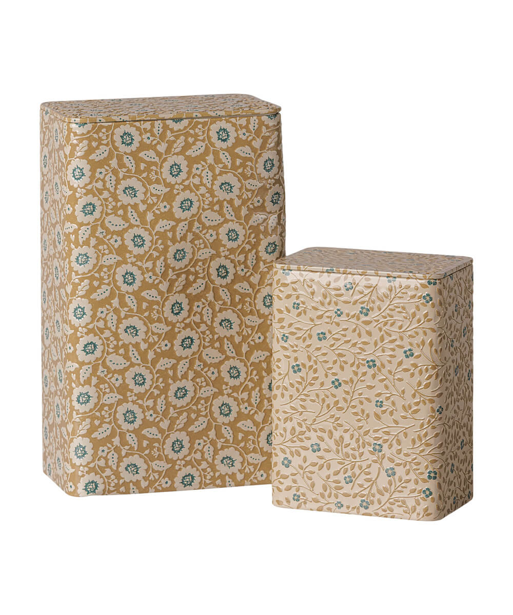 Duo de Boîtes Fleuries - Ocre et Bleu Maileg, vue principale sur fond blanc