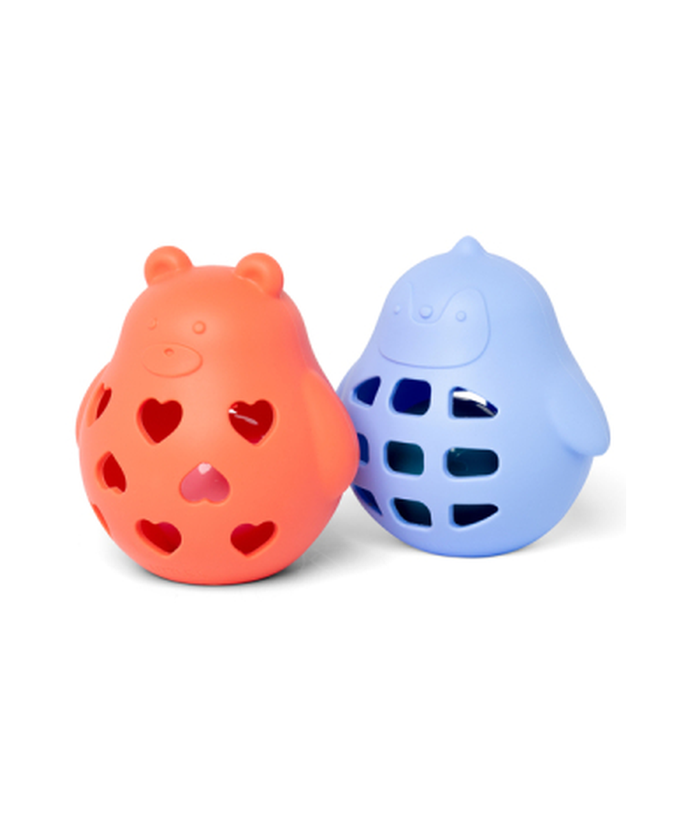 Duo de hochets d eveil ours rouge et pingouin bleu pour bebe par little l.