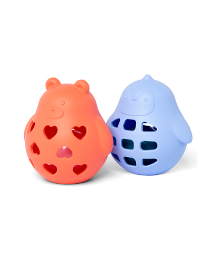 Duo de hochets d eveil ours rouge et pingouin bleu pour bebe par little l.