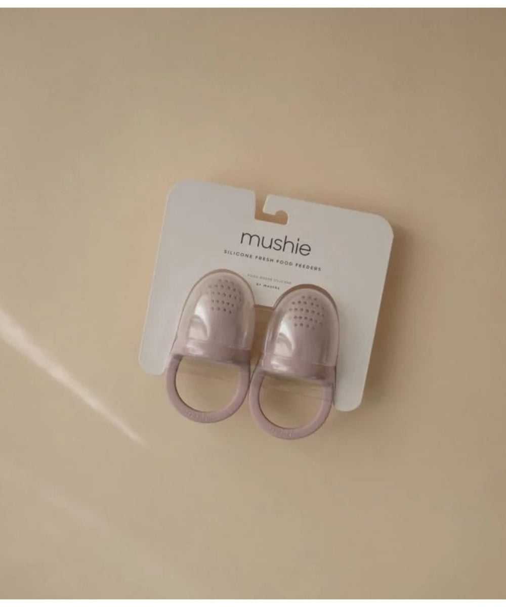 Lot de 2 sucettes grignoteuses en silicone pastel lila pour bebe Mushie