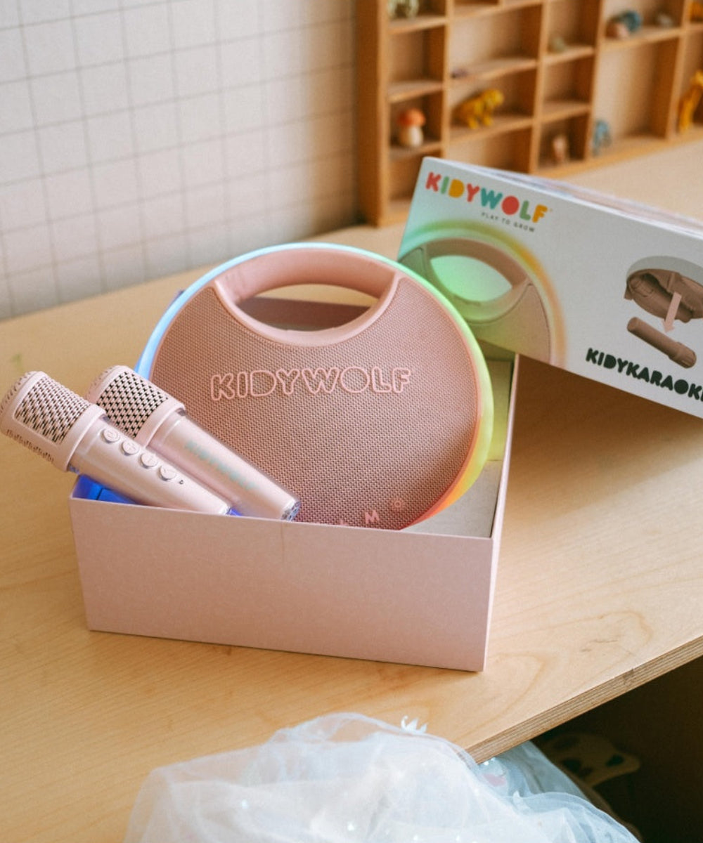 Enceinte karaoké Kidykaraoke rose avec deux micros Kidywolf