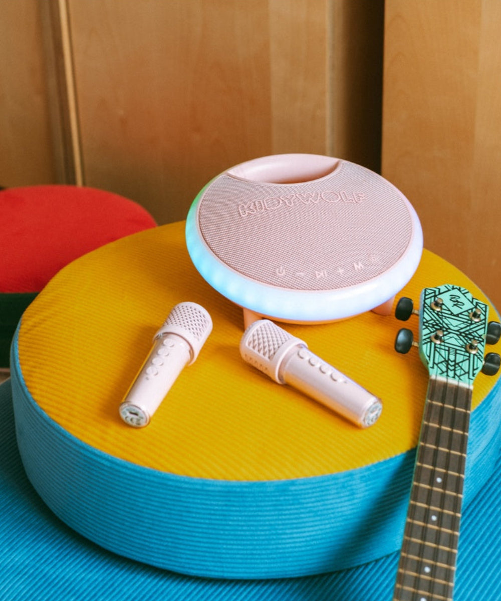 Enceinte karaoké Kidykaraoke rose avec deux micros Kidywolf