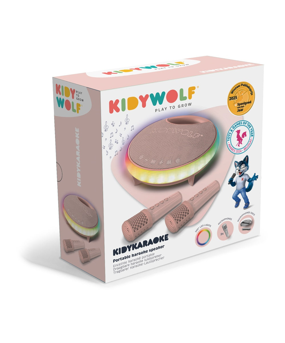 Enceinte karaoké Kidykaraoke rose avec deux micros Kidywolf