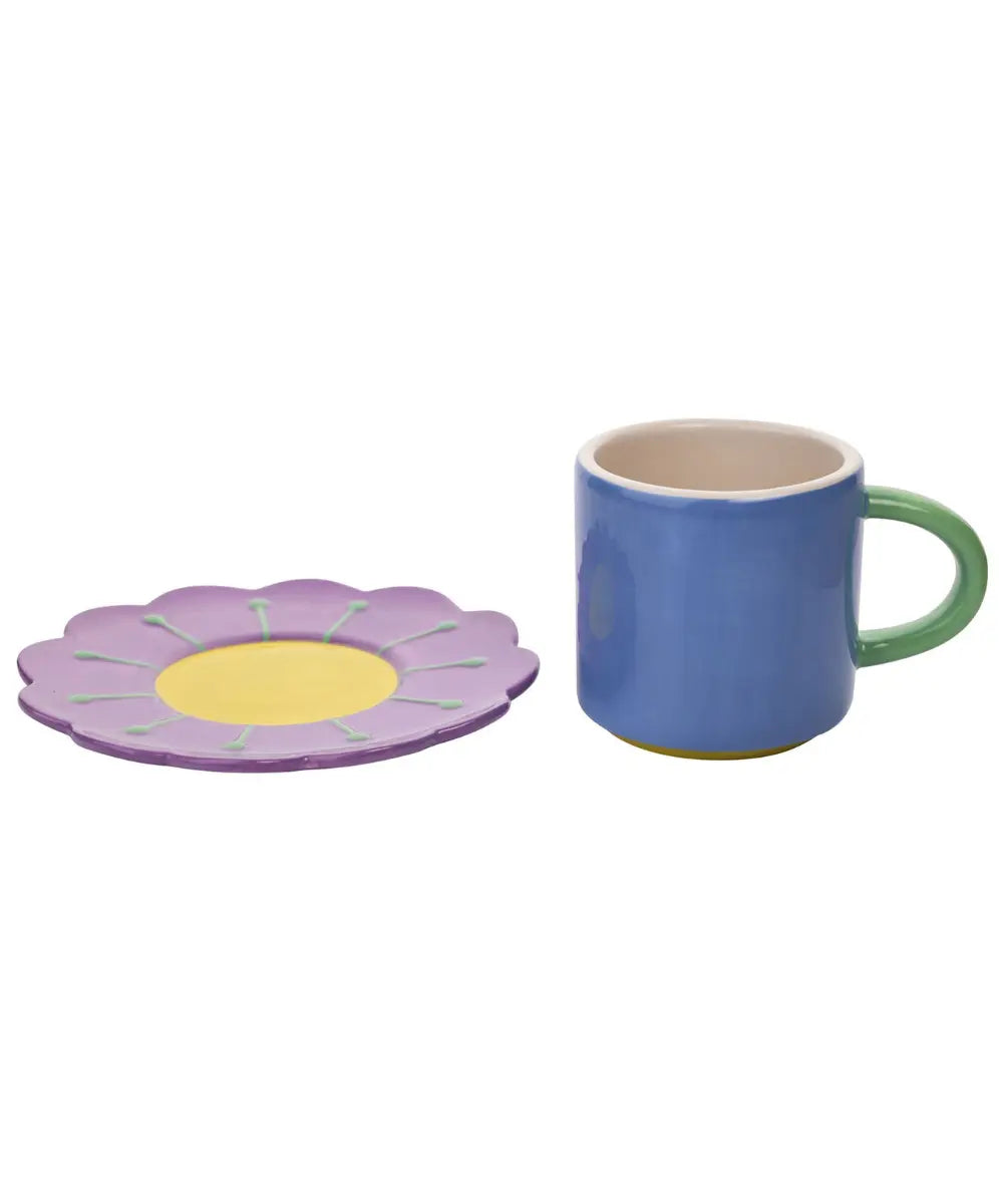 Coffret cadeau mug et soucoupe en ceramique doloimite colorée Raspberry Blossom.