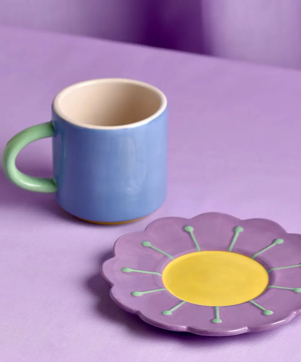 Coffret cadeau mug et soucoupe en ceramique doloimite colorée Raspberry Blossom.