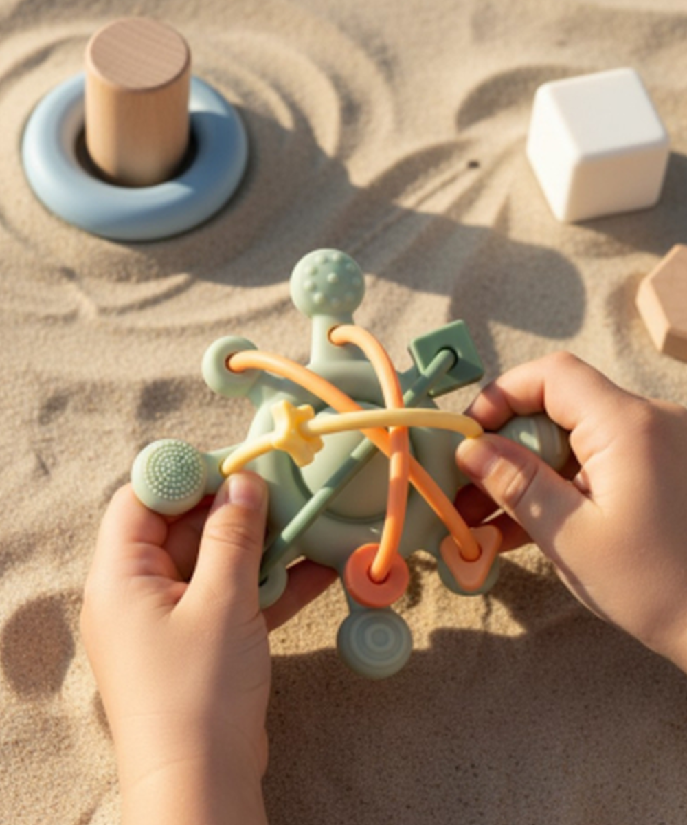 Jouet d eveil etoile sensorielle en silicone verte avec perles little l.