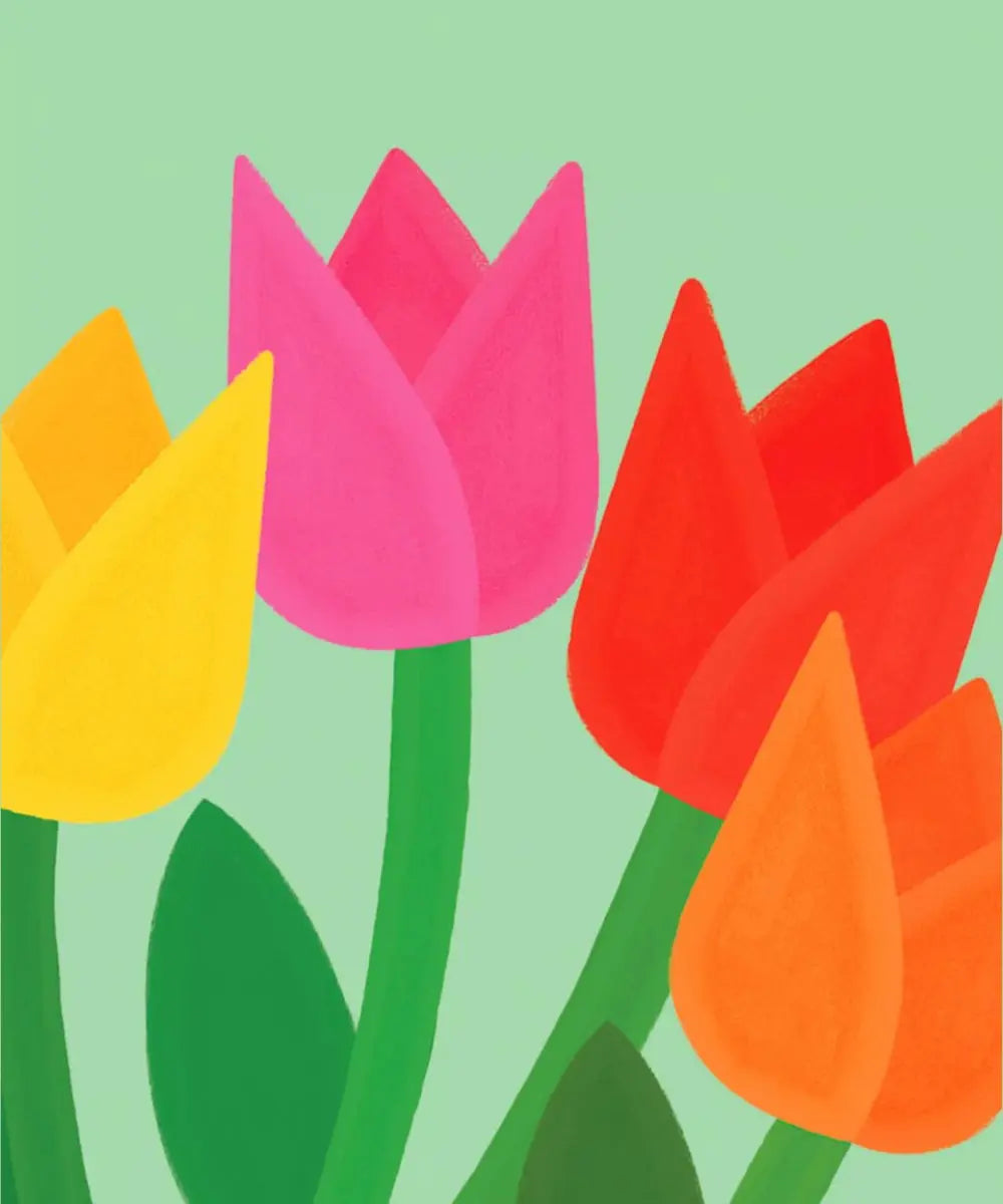 Gros plan sur l'llustration originale de tulipes de l'éventail Fleurs Tulips de Cuikui