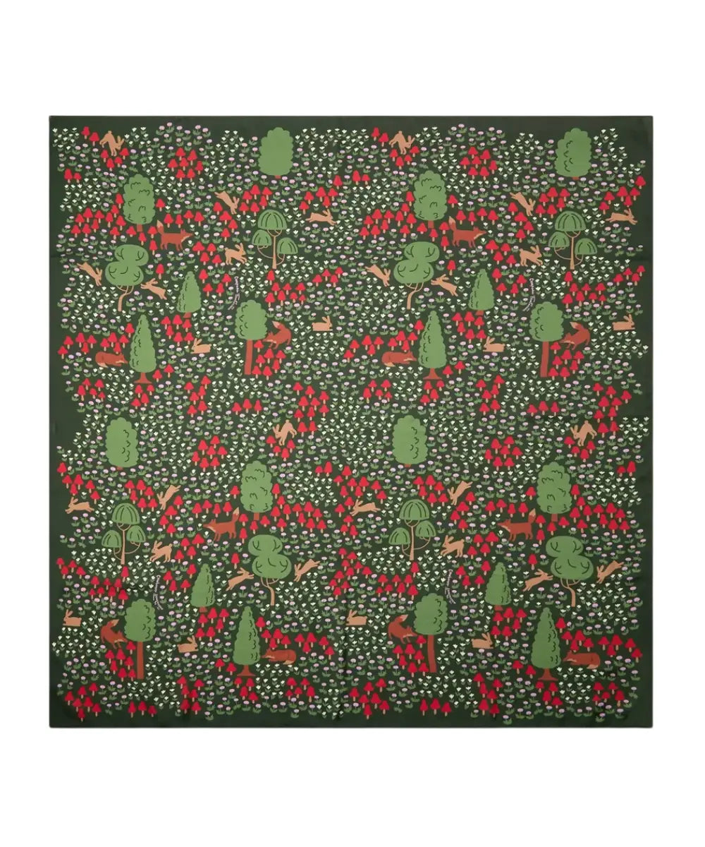 Foulard carre en crepe satine imprime volpe renard 100x100 cm pour femme.