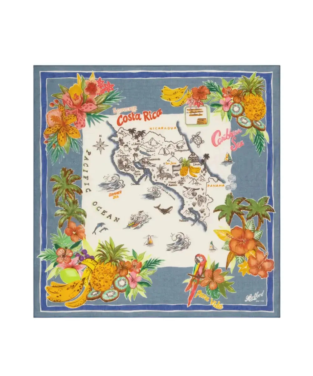 Foulard bandana Costa Rica Bleu denim de Hartford sur fond blanc