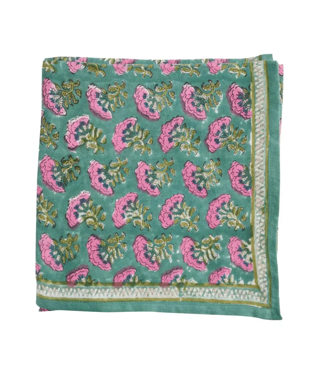 Grand foulard indien Namaste Vert imprimé artisanalement en Inde par la marque Bonheur du Jour