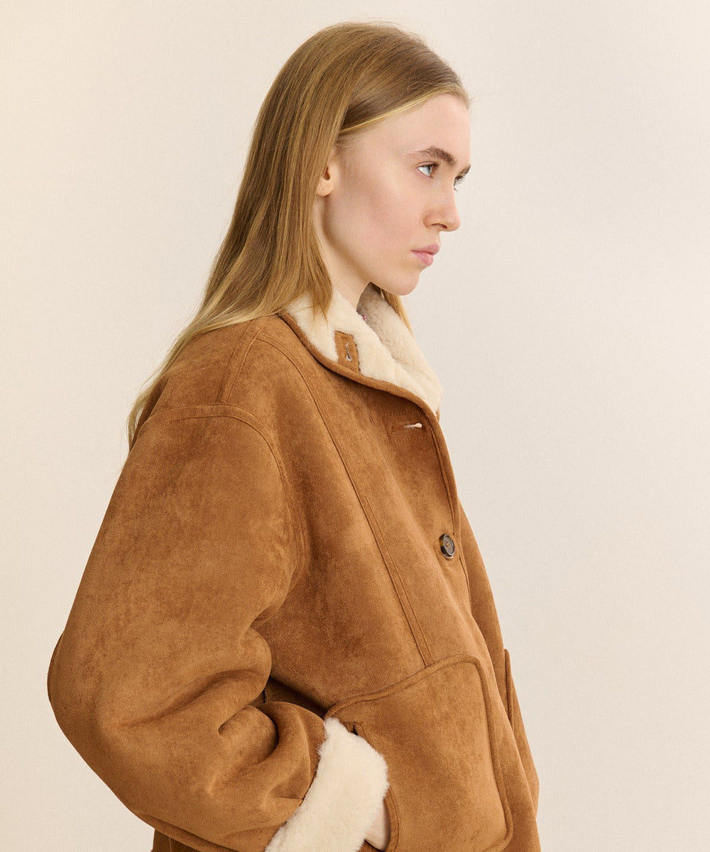 Détail de la poche du manteau Dulce Camel