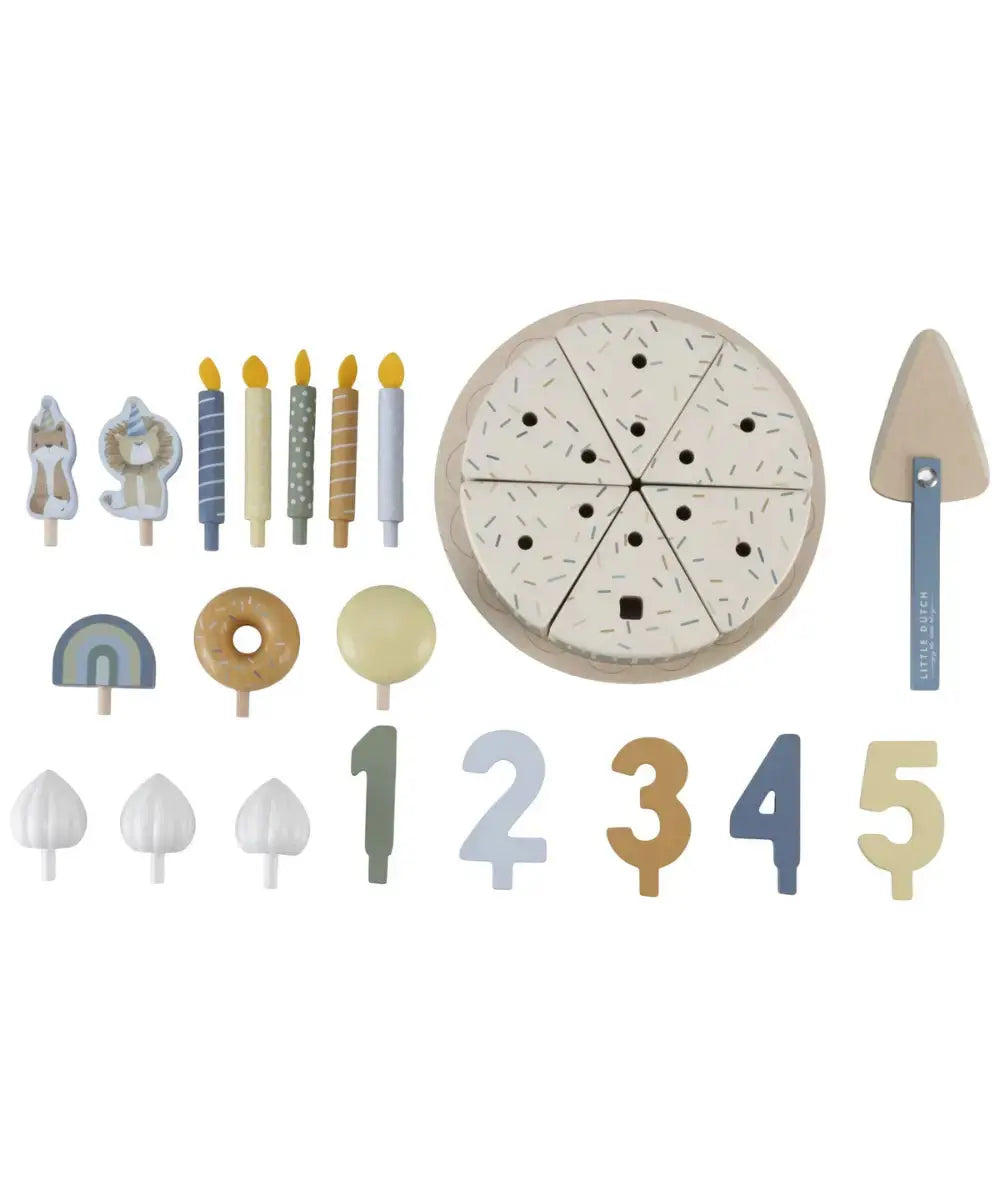 Accessoires accompagnant le Gâteau d'anniversaire en bois bleu de la marque Little Dutch 