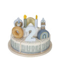 Gâteau d'anniversaire en bois bleu de la marque Little Dutch sur fond blanc