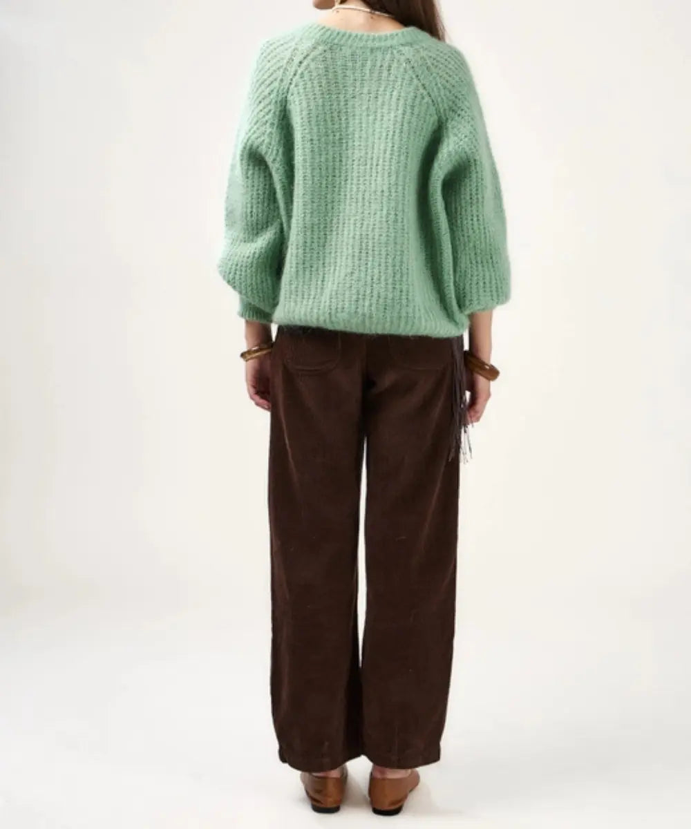 Gilet en mohair couleur vert sauge, coupe loose