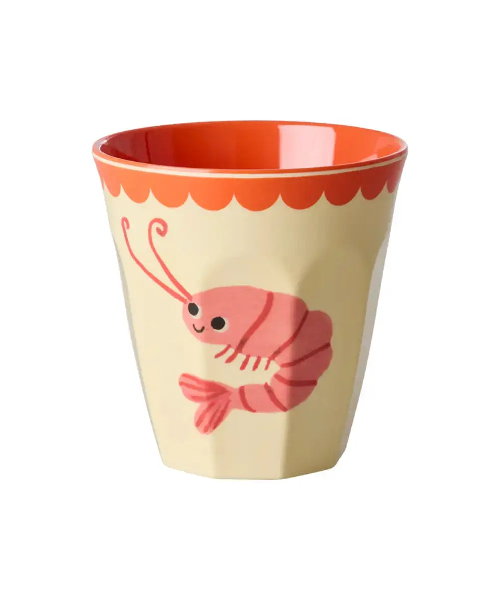 Gobelet en mélamine taille medium et motif Crevette de Rice sur un fond blanc
