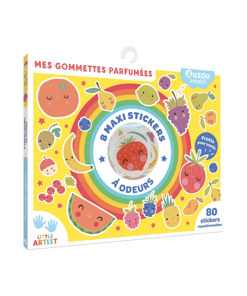 Coffret de 8 maxi gommettes parfumées Auzou, sur fond blanc