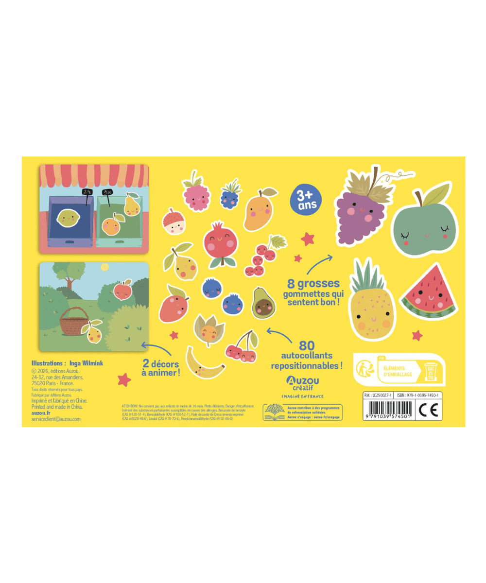 Versot du coffret des gommettes parfumées Auzou présentant le contenu.