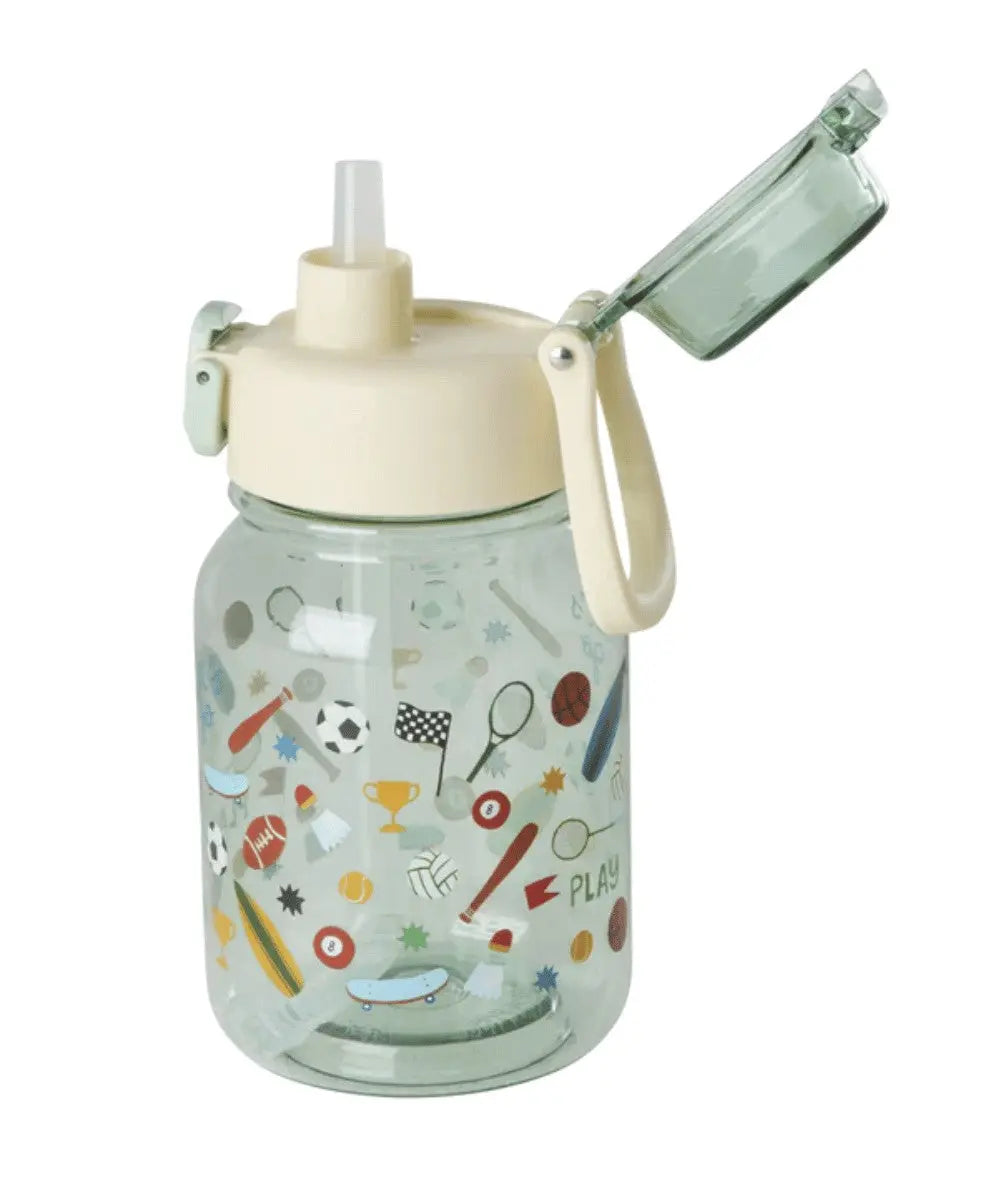 Gourde pour enfant motifs Sports de la marque Rice sur fond blanc et ouverte