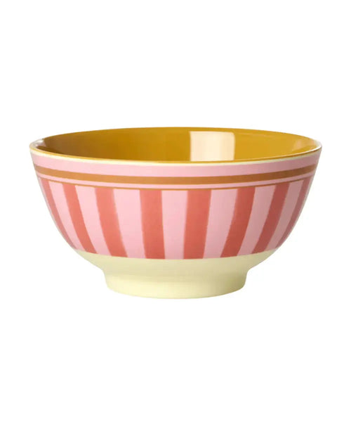Grand bol en mélamine Stripes rose de la marque danoise Rice