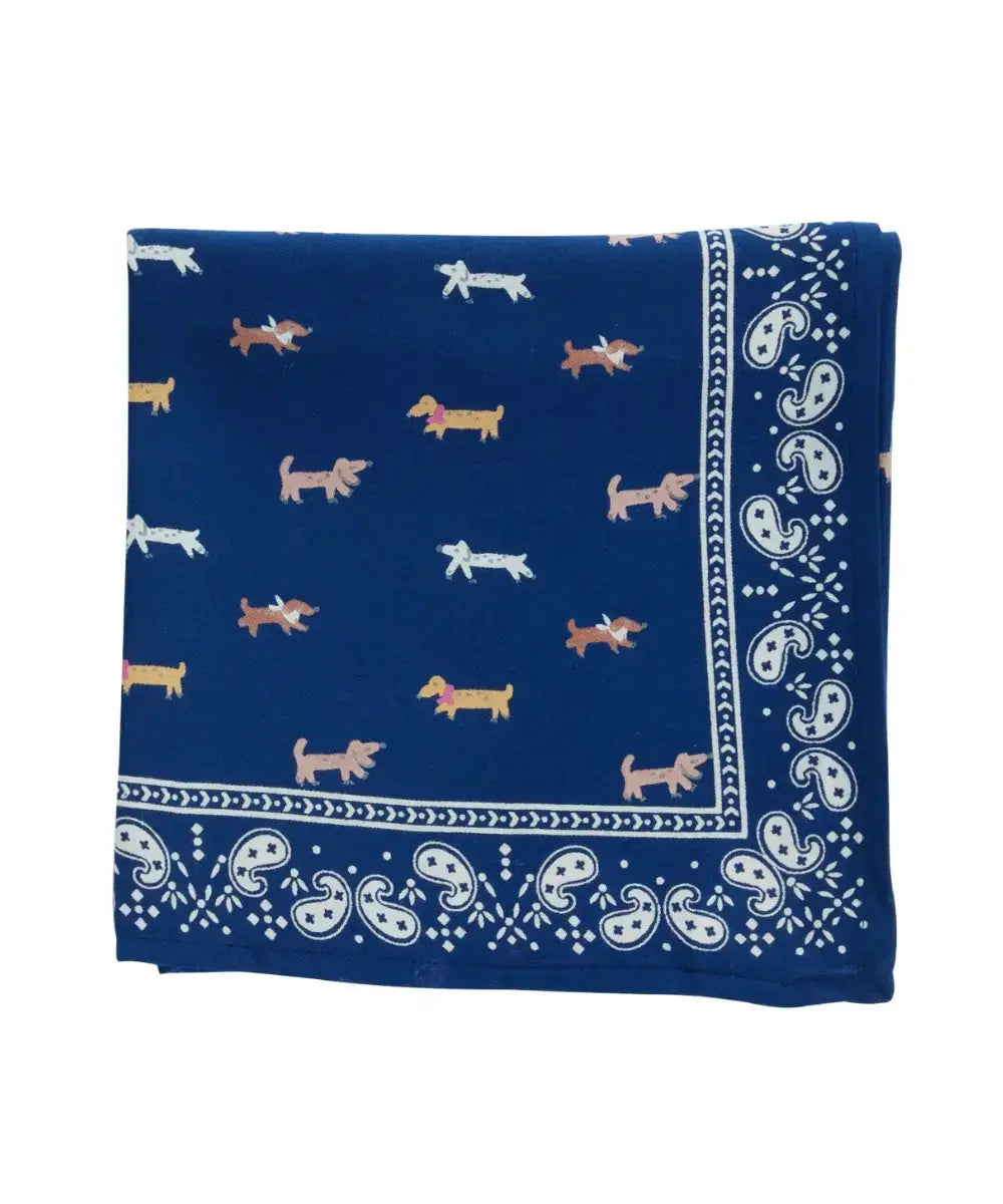 Grand foulard indien Teckel Indigo de Bonheur du Jour sur fond blanc