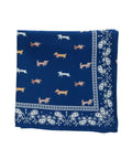 Grand foulard indien Teckel Indigo de Bonheur du Jour sur fond blanc