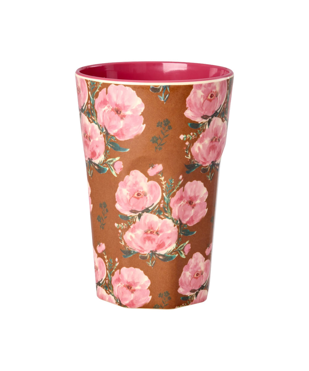 Grand gobelet en mélamine Floral Fiesta rose - 400 ml de Rice sur fond blanc