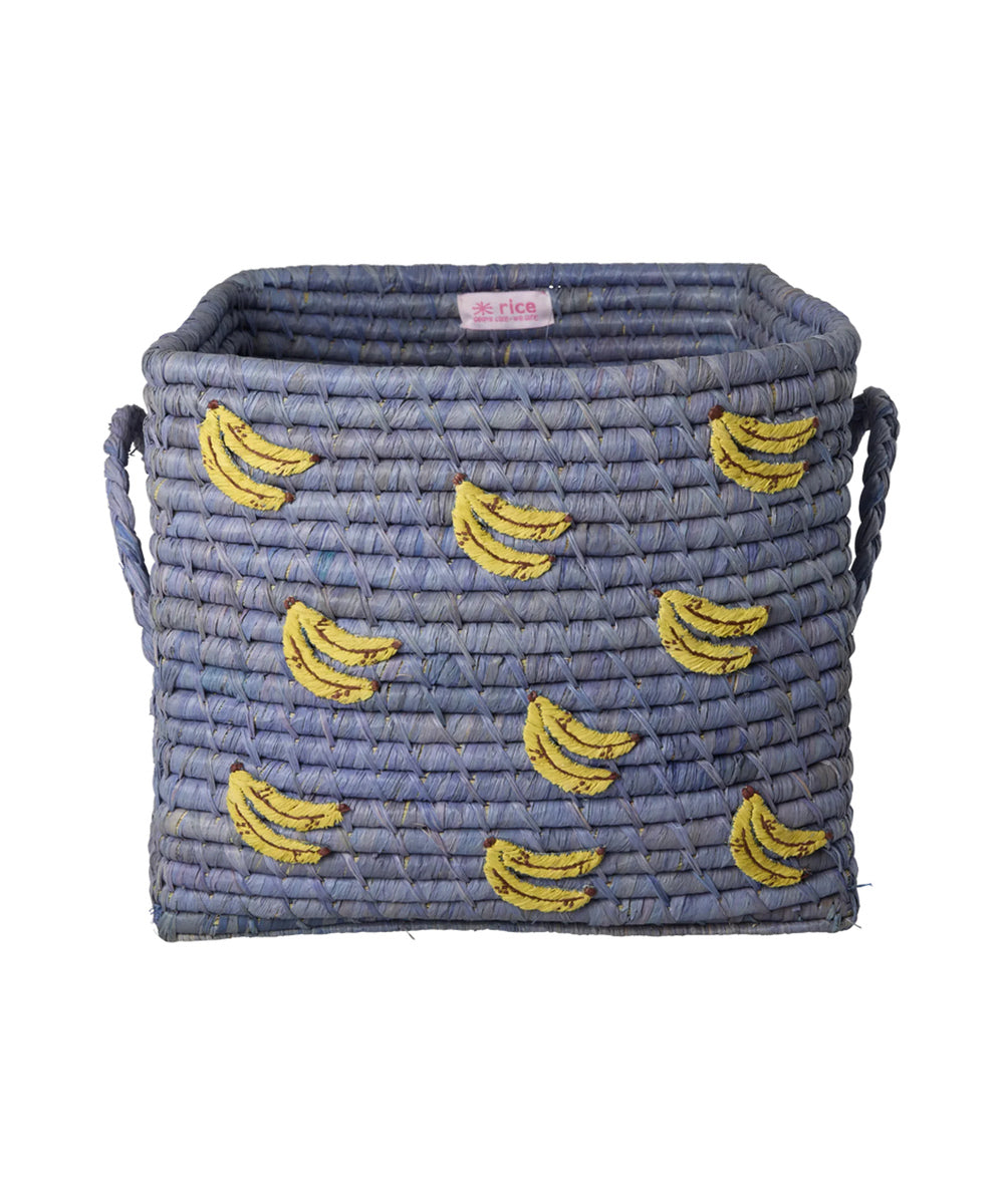 Grand panier carré en raphia Bananes de Rice sur fond blanc