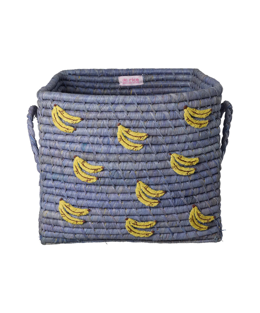 Grand panier carré en raphia Bananes de Rice sur fond blanc