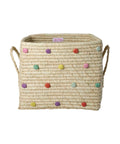 Grand panier carré en raphia Pois colorés de Rice sur fond blanc
