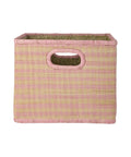 Grand panier carré en raphia Vichy rose de Rice sur fond blanc